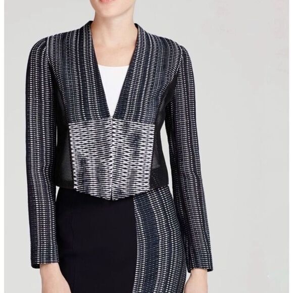 Elie Tahari Sydney Jacket Blue Black Tweed Pieced Mesh Blazer $468 M - Picture 1 of 12